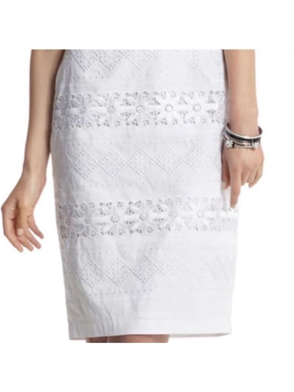 White House Black Market White Strapless Embroidered Eyelet Lace Dress Size 10 - Picture 5 of 14